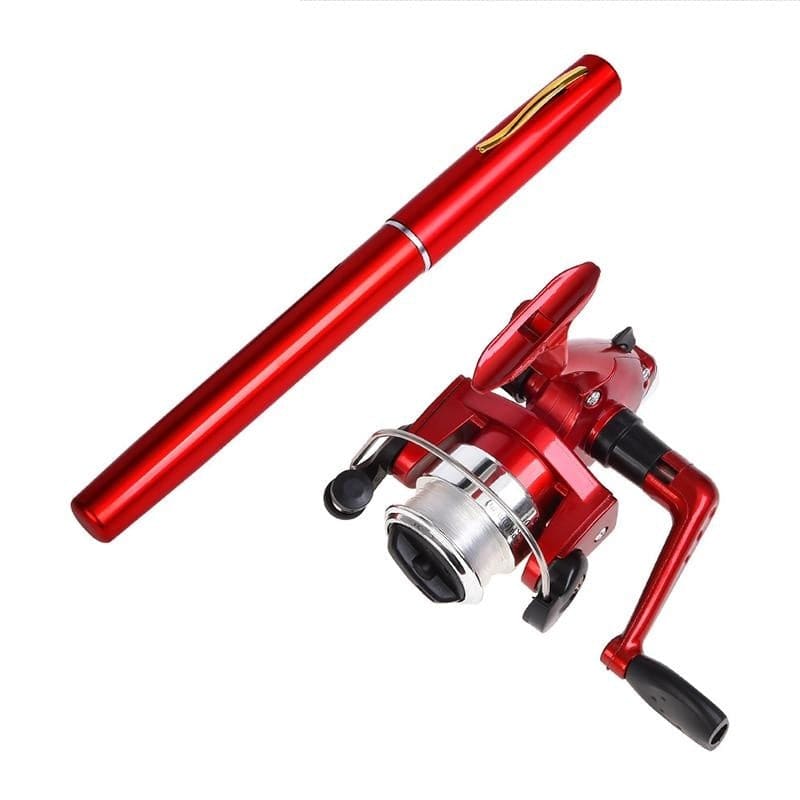 Mini Stylo Canne Ă PĂȘche TĂ©lescopique de Poche Rouge