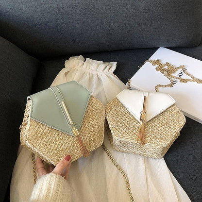 Bahamas Sac à Main Bandoulière Hexagonal en Rotin | Lilikdo