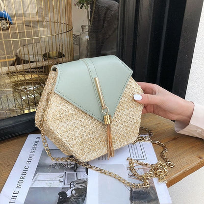 Bahamas Sac à Main Bandoulière Hexagonal en Rotin | Lilikdo
